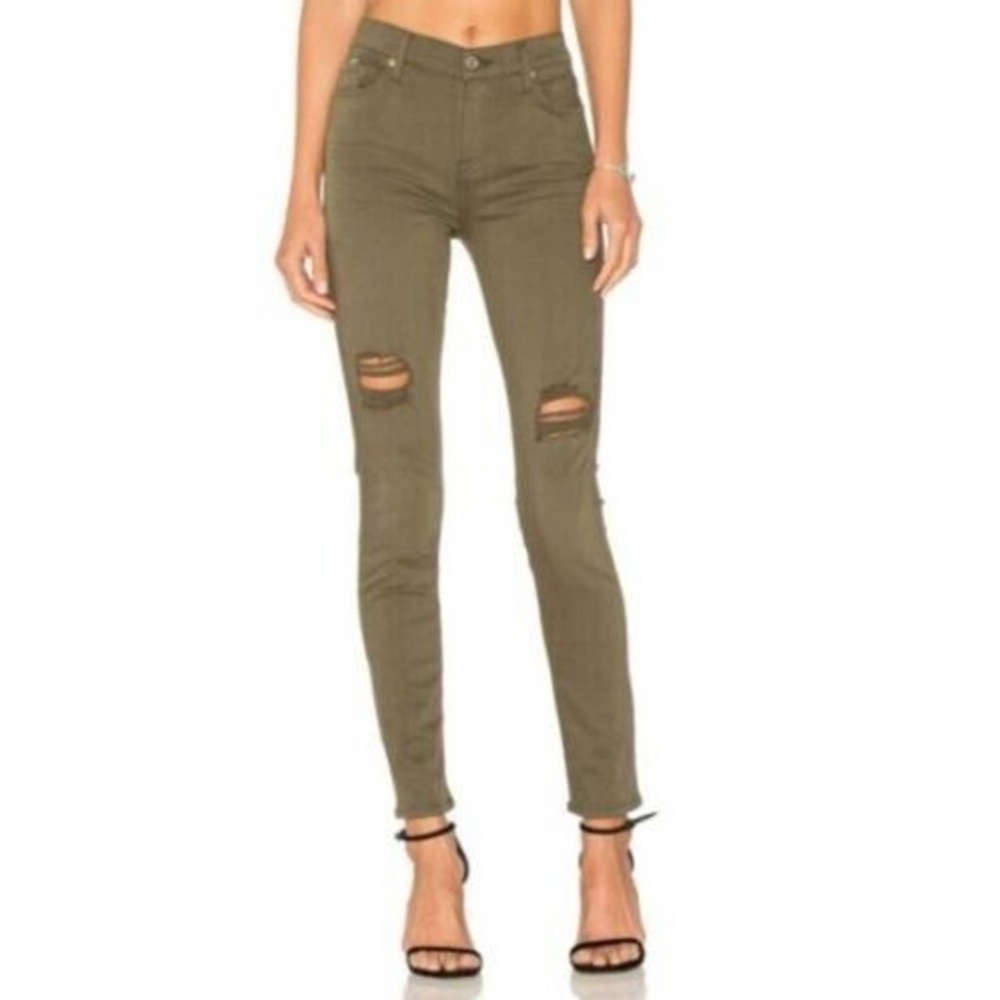 7 For All Mankind Jeans Skinny Distressed green army  Denim Size 28.      #e